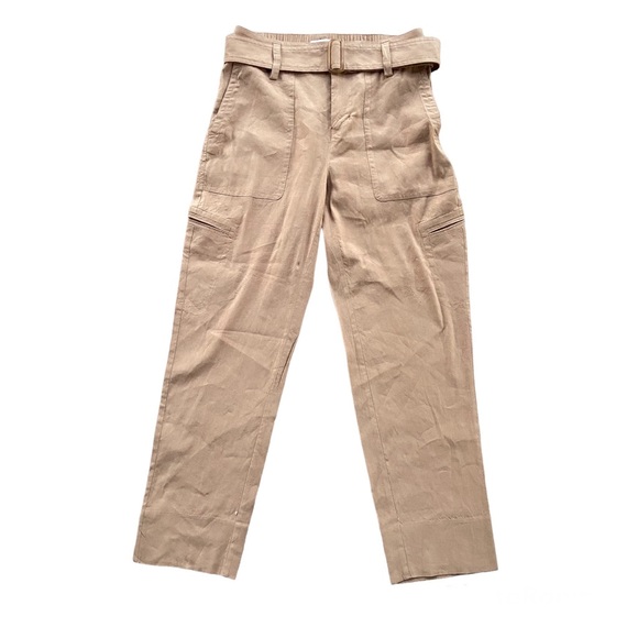 VINCE Belted Cropped Linen Blend Pants - Picture 4 of 11
